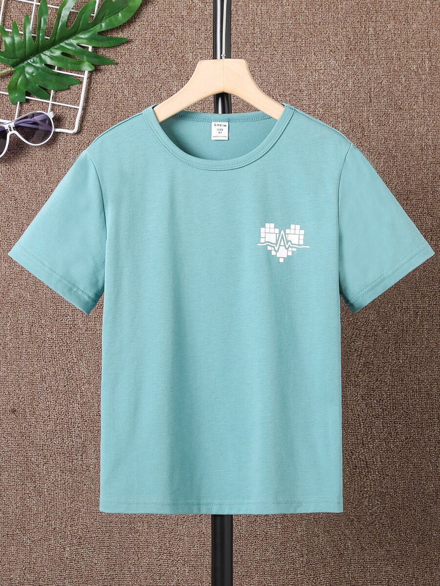 Boys Geo Print Tee - Mint Blue - View 1