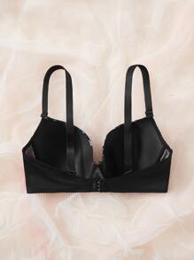 Plus Floral Print Underwire Bra - Black - View 2