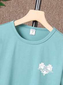 Boys Geo Print Tee - Mint Blue - View 5