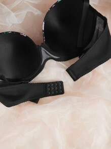 Plus Floral Print Underwire Bra - Black - View 4