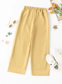 Girls Split Hem Elastic Waist Trousers - Khaki - View 2