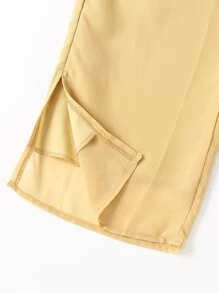 Girls Split Hem Elastic Waist Trousers - Khaki - View 3