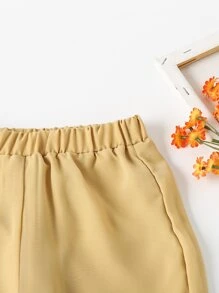 Girls Split Hem Elastic Waist Trousers - Khaki - View 4