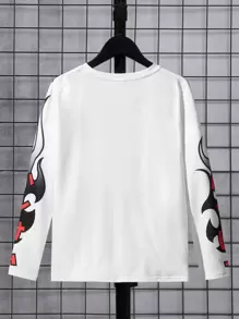 SHEIN Tween Boy Casual Crew Neck Long Sleeve Cartoon Boy Portrait Print T-Shirt - White - View 2