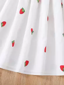 Vestido De Manga Larga Con Estampado De Fresas Y Mangas Abullonadas Para Niña Adolescente Con Hombros Descubiertos - Blanco - Ver 3