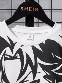 SHEIN Tween Boy Casual Crew Neck Long Sleeve Cartoon Boy Portrait Print T-Shirt - White - View 5