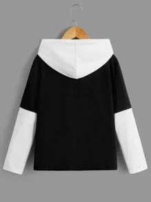 SHEIN Boys Reflective Flare Bear Print 2 In 1 Hooded Tee - Black and White - View 2