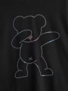 SHEIN Boys Reflective Flare Bear Print 2 In 1 Hooded Tee - Black and White - View 4