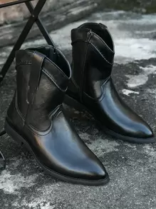 Men's Winter Cowboy Boots, Black Outdoor Warm Boots For Men - Black - View 1