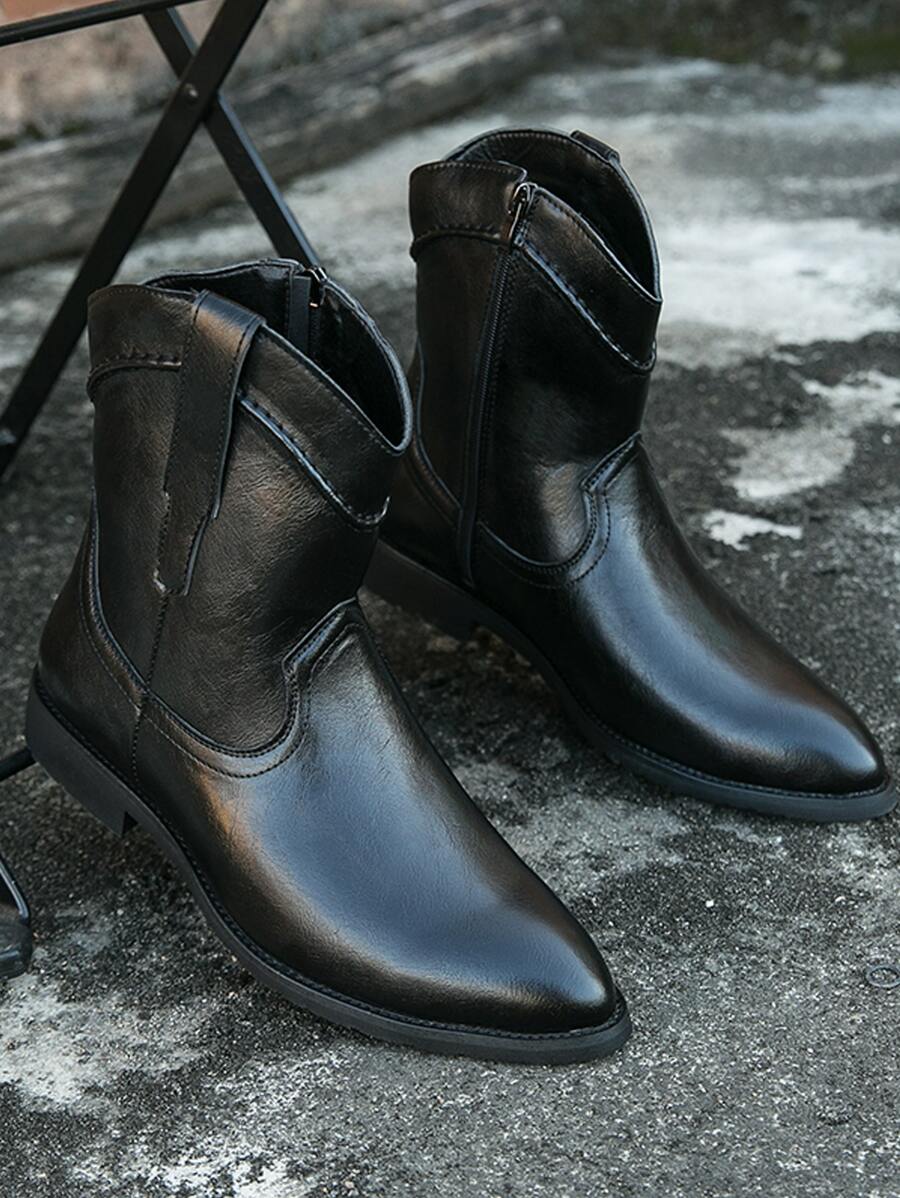 Men's Winter Cowboy Boots, Black Outdoor Warm Boots For Men - Black - View 1