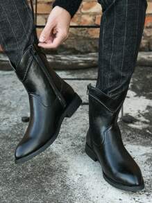 Men's Winter Cowboy Boots, Black Outdoor Warm Boots For Men - Black - View 2