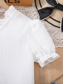 Teen Girls Frill Trim Puff Sleeve Keyhole Back Blouse - White - View 3