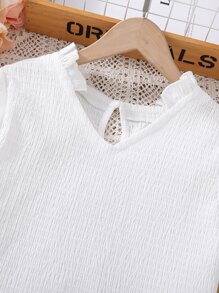 Teen Girls Frill Trim Puff Sleeve Keyhole Back Blouse - White - View 4