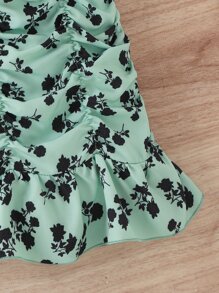 Chicas de cuello cuadrado de manga farol Camiseta & con estampado floral fruncido bajo con fruncido Falda - Multicolor - Ver 3