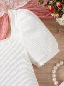 Chicas de cuello cuadrado de manga farol Camiseta & con estampado floral fruncido bajo con fruncido Falda - Multicolor - Ver 6