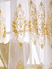 復古設計單片透視窗簾 - 米色 - 查看 2