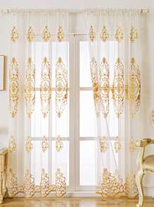 復古設計單片透視窗簾 - 米色 - 查看 3