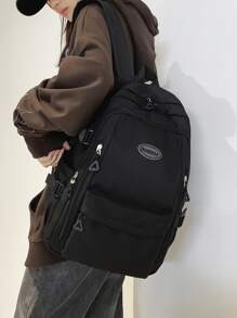 字母貼飾功能背包 - 黑色 - 查看 2