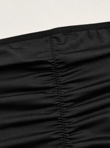 Plus Contrast Lace Ruched Bandeau Bra - Black - View 3