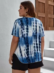 SHEIN VCAY Plus Tie Dye Crisscross Front Curved Hem Tee - Multicolor - View 2