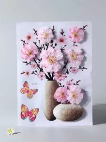 1 件 3d 粉色分层花卉图案墙贴，防水烫金装饰墙贴，适用于卧室客厅，家居装饰，贴纸，墙贴，乙烯基贴花，用于家居装饰，春季装饰品让您的家焕然一新，Rama 装饰贴纸 - 彩色 - 查看 1