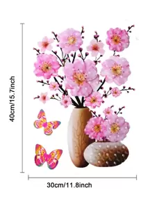 1 件 3d 粉色分层花卉图案墙贴，防水烫金装饰墙贴，适用于卧室客厅，家居装饰，贴纸，墙贴，乙烯基贴花，用于家居装饰，春季装饰品让您的家焕然一新，Rama 装饰贴纸 - 彩色 - 查看 2