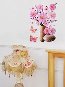 1 件 3d 粉色分层花卉图案墙贴，防水烫金装饰墙贴，适用于卧室客厅，家居装饰，贴纸，墙贴，乙烯基贴花，用于家居装饰，春季装饰品让您的家焕然一新，Rama 装饰贴纸 - 彩色 - 查看 3