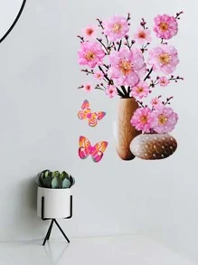 1 件 3d 粉色分层花卉图案墙贴，防水烫金装饰墙贴，适用于卧室客厅，家居装饰，贴纸，墙贴，乙烯基贴花，用于家居装饰，春季装饰品让您的家焕然一新，Rama 装饰贴纸 - 彩色 - 查看 6