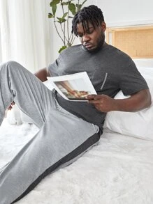 Men Contrast Side Seam PJ Set - Grey - View 5