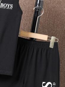 SHEIN Boys Letter Graphic Tank Top & Shorts - Black - View 4