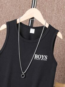 SHEIN Boys Letter Graphic Tank Top & Shorts - Black - View 5