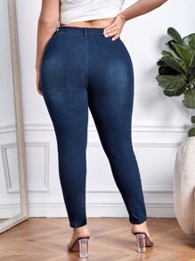Plus High Waist Skinny Jeans - Dark Wash - View 2