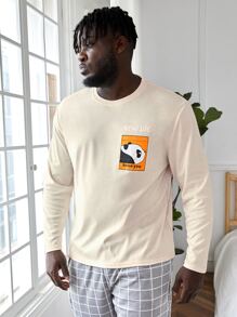 SHEIN Extended Sizes Men Cartoon Graphic Sleep Tee & Plaid Trousers - Multicolor - View 4