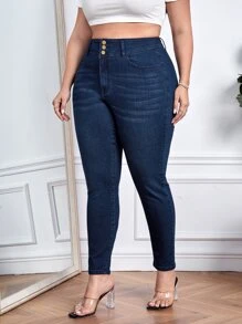 Plus High Waist Skinny Jeans - Dark Wash - View 4