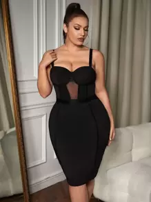 SHEIN SXY Plus Mesh Insert Bustier Cami Bodycon Dress