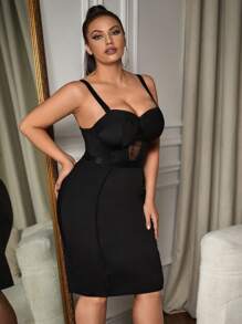 SHEIN SXY Plus Mesh Insert Bustier Cami Bodycon Dress