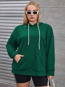 Flirla Capucha con estampado de dibujos animados y letra de hombros caídos con cordón - Verde - Ver 2