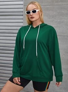 Flirla Capucha con estampado de dibujos animados y letra de hombros caídos con cordón - Verde - Ver 3