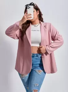SHEIN EZwear Áo khoác blazer cổ ve lật phía trước cho mùa thu/đông - Bụi hồng - Xem 1
