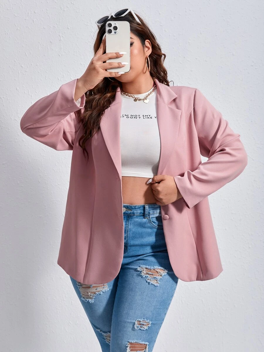 SHEIN EZwear Áo khoác blazer cổ ve lật phía trước cho mùa thu/đông - Bụi hồng - Xem 1