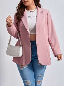 SHEIN EZwear Áo khoác blazer cổ ve lật phía trước cho mùa thu/đông - Bụi hồng - Xem 3