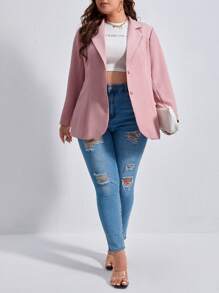 SHEIN EZwear Áo khoác blazer cổ ve lật phía trước cho mùa thu/đông - Bụi hồng - Xem 4