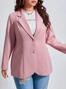 SHEIN EZwear Áo khoác blazer cổ ve lật phía trước cho mùa thu/đông - Bụi hồng - Xem 5