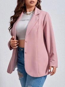 SHEIN EZwear Áo khoác blazer cổ ve lật phía trước cho mùa thu/đông - Bụi hồng - Xem 6