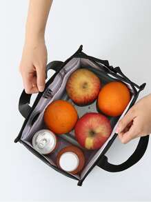 1pc Heart & Slogan Graphic Lunch Bag - Black - View 4