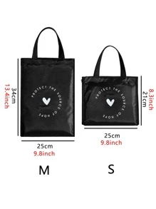 1pc Heart & Slogan Graphic Lunch Bag - Black - View 3