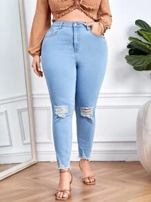 Jeans ajustados desgarro ribete sin dobladillo - Lavado ligero - Ver 3