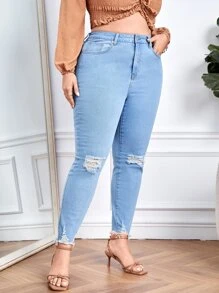 Jeans ajustados desgarro ribete sin dobladillo - Lavado ligero - Ver 4