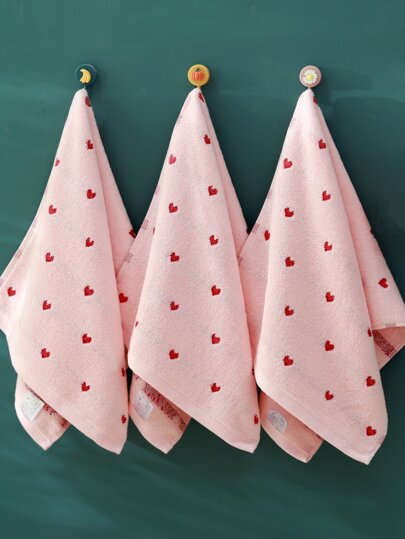 1pc Woven Fabric Face Towel, Heart Embroidered Facial Cleaning Cloth For Bathroom Home Bathroom Decor Back To School For Beauty Salon Home Bathroom Shower Towels For Beaty Salon, Hotel Sports,Home Essentials, Towel, Skin Care