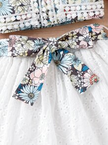 SHEIN 小女童印花吊帶上衣和腰帶網眼刺繡半身裙